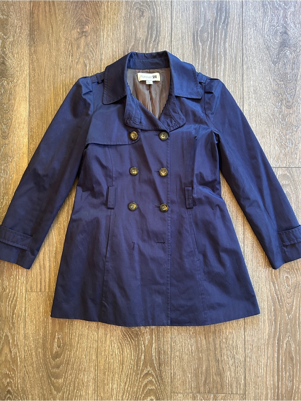 Forever 21 Navy Double-Breasted Trench Coat